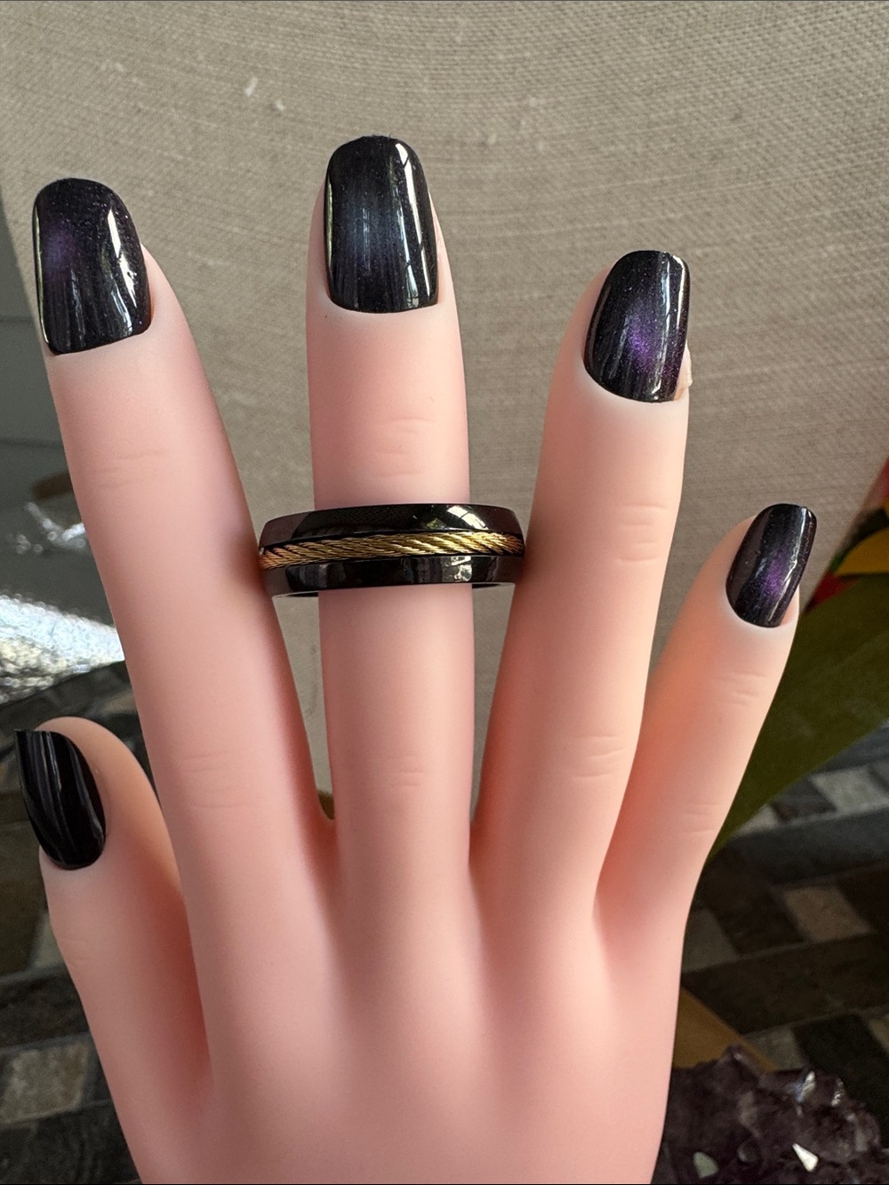 Gold and Black Cable Inlay Men’s Stainless Steel Ring size 11 & 13